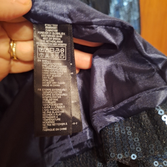 Forever 21 Blue Blazer Shimmery Cropped Jacket Ladies Large Sequins Vegas Party - Picture 5 of 5